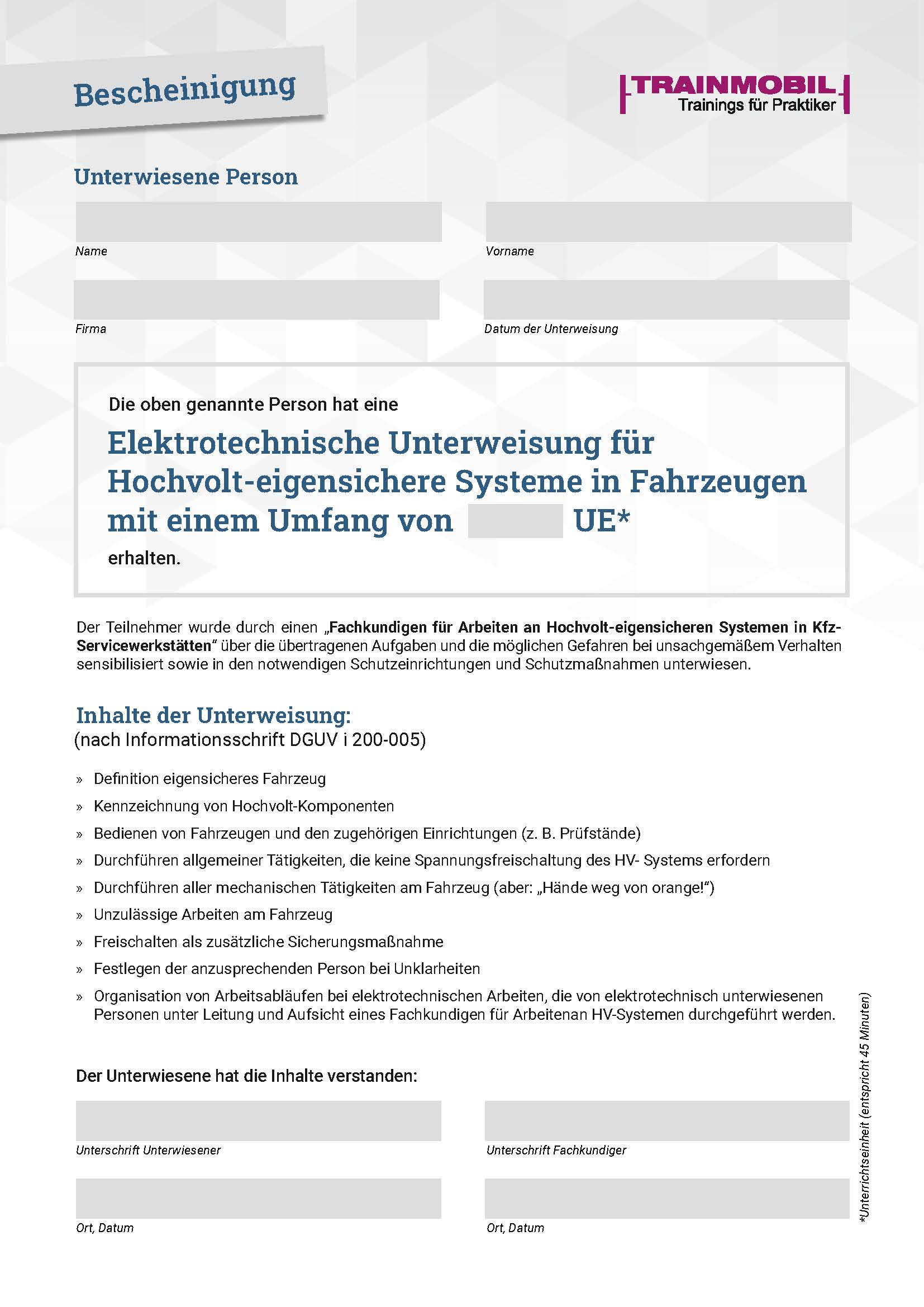 Formular Bescheinigung EuP | Formulare | Werkstattwissen | Trainmobil