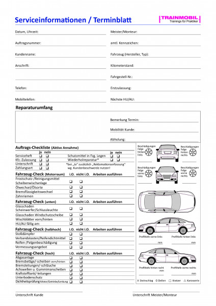 Checkliste Serviceinformationen / Terminblatt