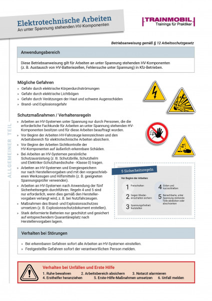 Formular BA Elektrotechnische Arbeiten unter Spannung