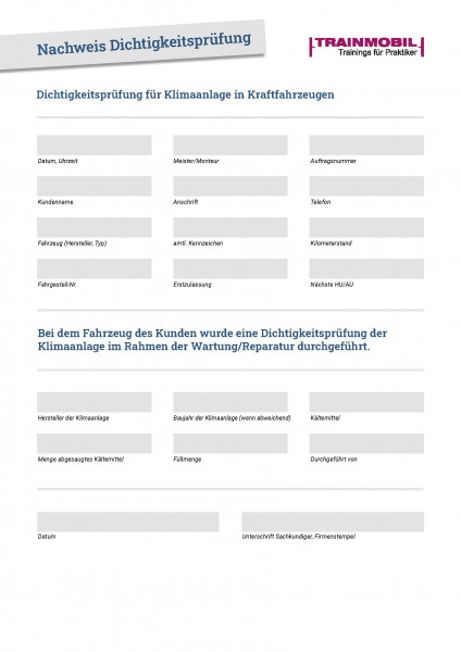 Nachweis Dichtigkeitsprüfung Klimaanlage